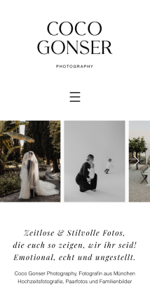 A Wix photographer’s homepage on mobile view.