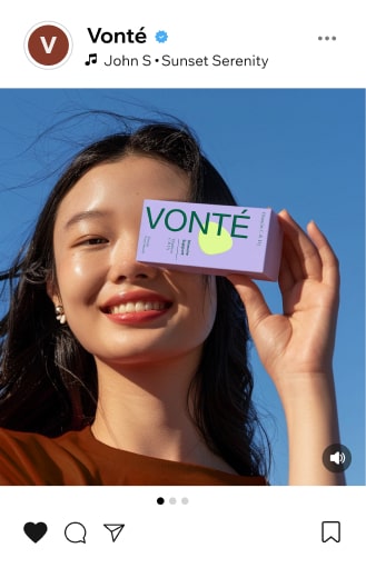 サプリメント「VONTE」の箱を手に持つ女性の画像を紹介する SNS 投稿。