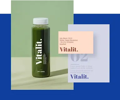 Wix tarafından tasarlanmış Vitalit logolu şık ve şeffaf bir şişe.